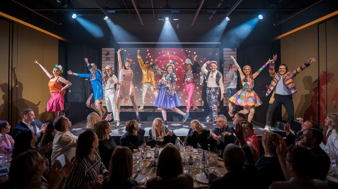 Salle de spectacle d'entreprise avec scène et public